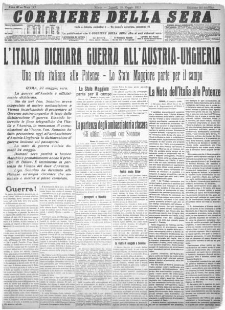 LA PRIMA PAGINA DEL CORRIERE DELLA SERA