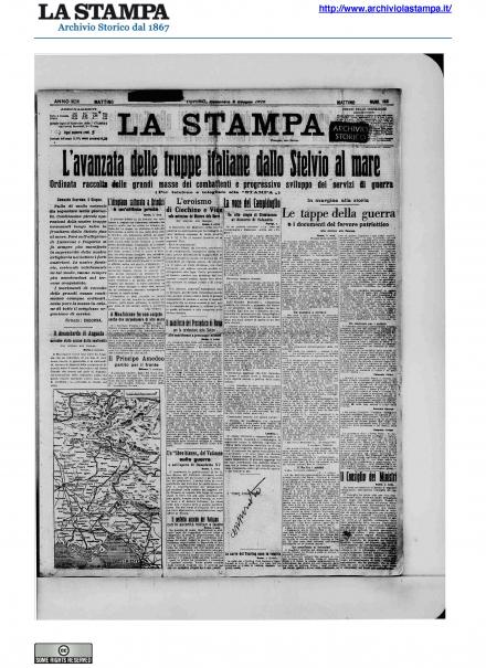 La prima pagina de La Stampa del 6 giugno 1915