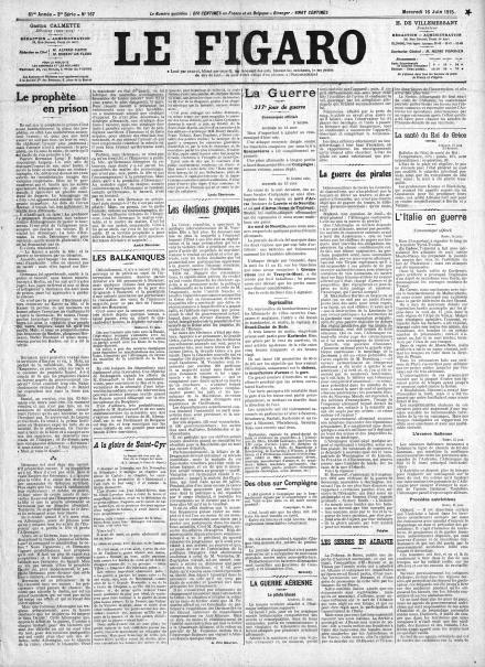 LA PRIMA PAGINA DI LE FIGARO