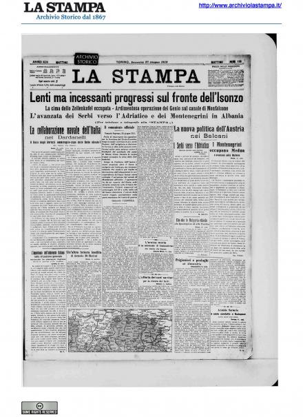 La prima pagina de La Stampa del 27 giugno 1915