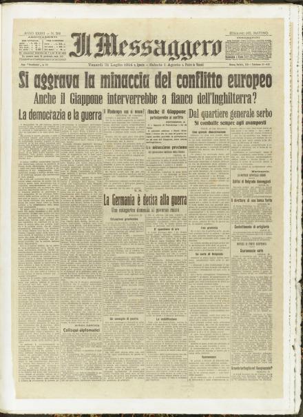 La prima pagina de Il Messaggero del 31 luglio 1914