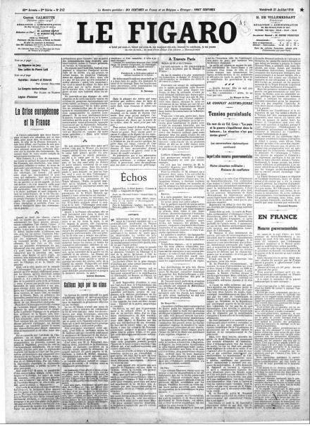 La prima pagina de Le Figaro del 31 luglio 1914