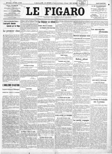 La prima pagina de Le Figaro del 6 agosto 1914