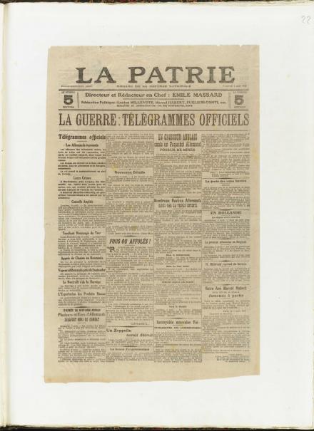 La prima pagina de La Patrie del 7 agosto 1914