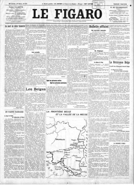La prima pagina de Le Figaro del 7 agosto 1914