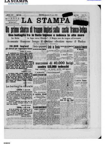 La prima pagina de La Stampa del 9 agosto 1914