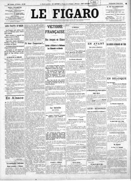 La prima pagina de Le Figaro del 9 agosto 1914