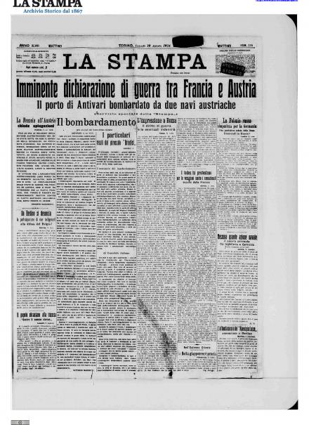 La prima pagina de La Stampa del 10 agosto 1914