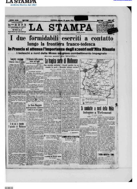 La prima pagina de La Stampa del 12 agosto 1914