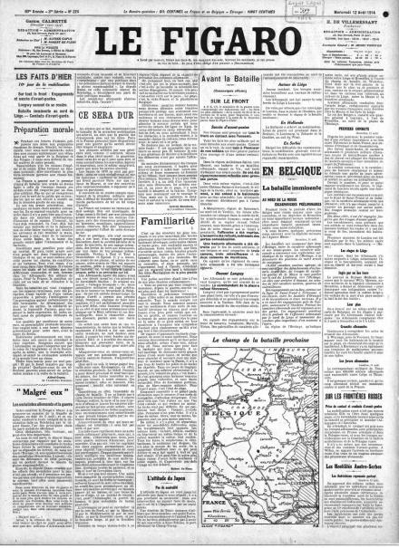La prima pagina de Le Figaro del 12 agosto 1914