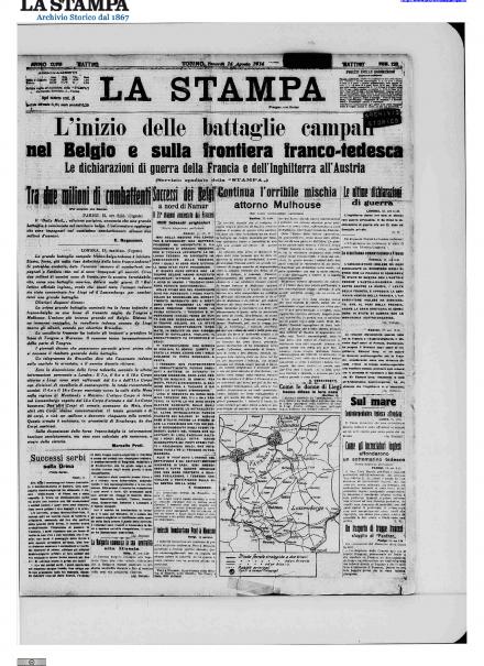 La prima pagina de La Stampa del 14 agosto 1914