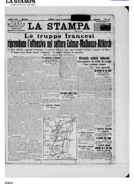 La prima pagina de La Stampa del 17 agosto 1914