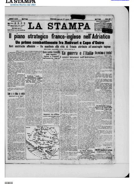 La prima pagina de La Stampa del 18 agosto 1914