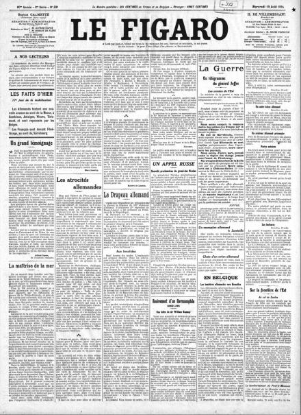 La prima pagina de Le Figaro del 19 agosto 1914