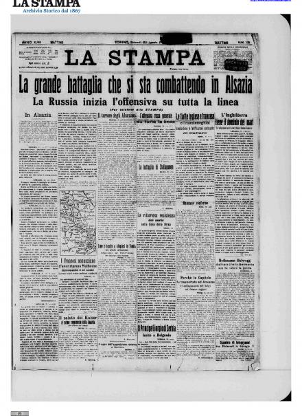 La prima pagina de La Stampa del 21 agosto 1914