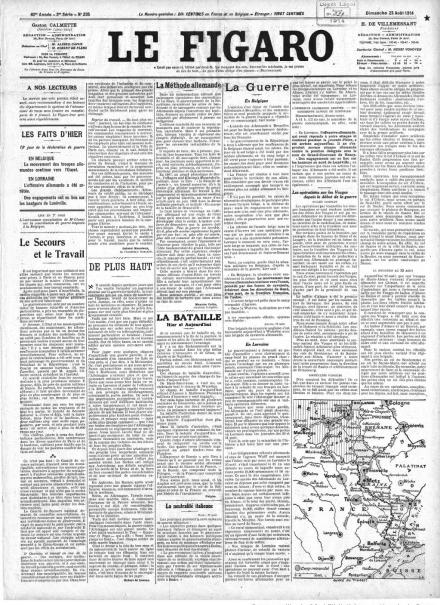 La prima pagina de Le Figaro del 23 agosto 1914