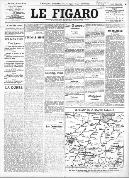 La prima pagina de Le Figaro del 24 agosto 1914