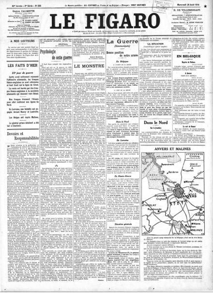 La prima pagina de Le Figaro del 26 agosto 1914