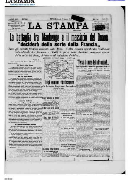 La prima pagina de La Stampa del 27 agosto 1914