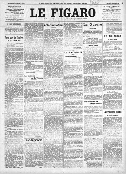 La prima pagina de Le Figaro del 29 agosto 1914