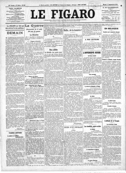 La prima pagina de Le Figaro del 1 settembre agosto 1914