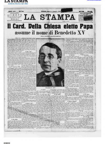 La prima pagina de La Stampa del 4 settembre 1914