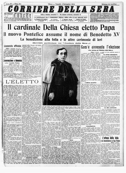 La prima pagina del Corriere della Sera del 4 settembre 1914