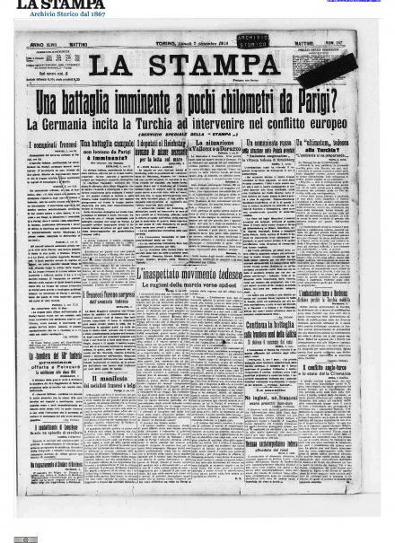La prima pagina de La Stampa del 7 settembre 1914