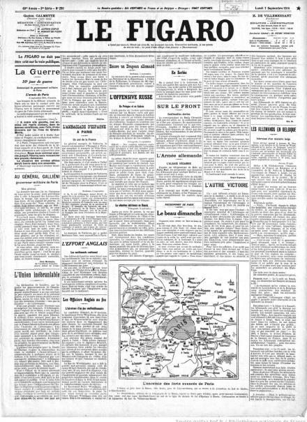 La prima pagina de Le Figaro del 7 settembre 1914