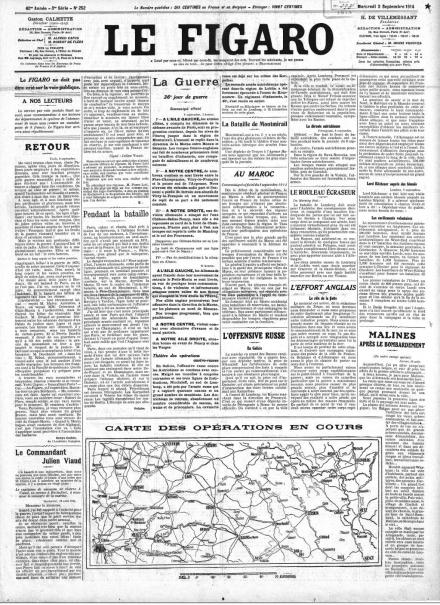 La prima pagina de Le Figaro del 9 settembre 1914