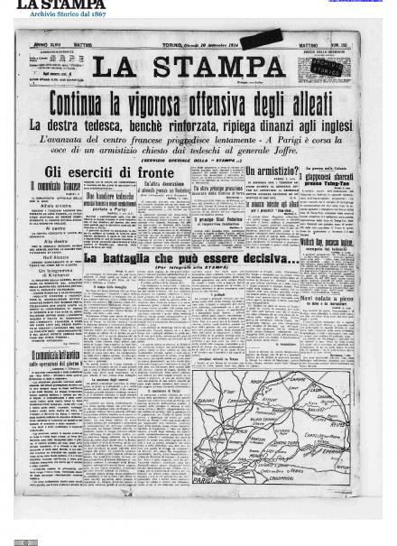 La prima pagina de La Stampa del 10 settembre 1914