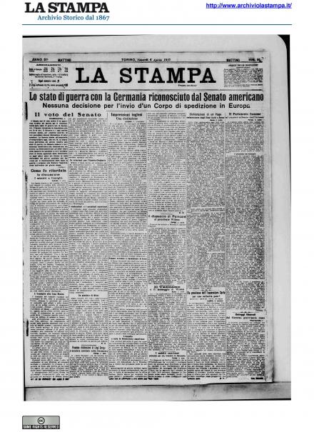 La prima pagina de La Stampa del 6 aprile 1917
