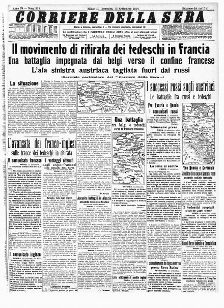 La prima del Corriere della Sera del 13 settembre 1914