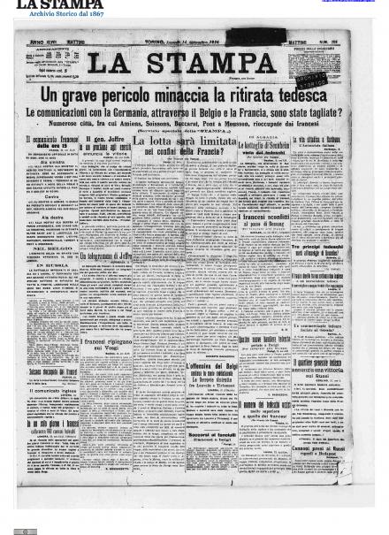 La prima pagina de La Stampa del 14 settembre 1914