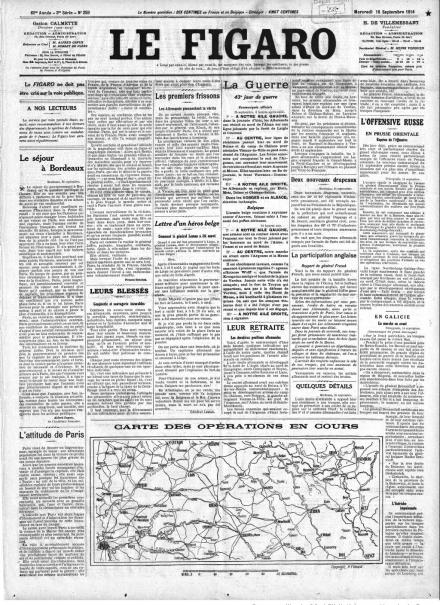 La prima pagina de Le Figaro del 16 settembre 1914