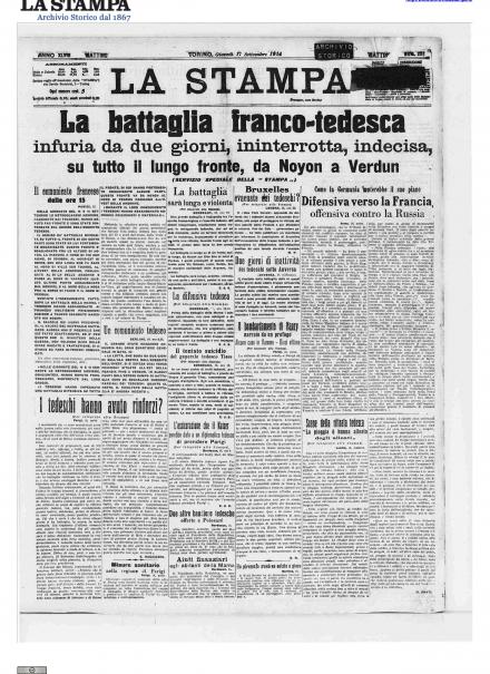 La prima pagina de La Stampa del 17 settembre 1914