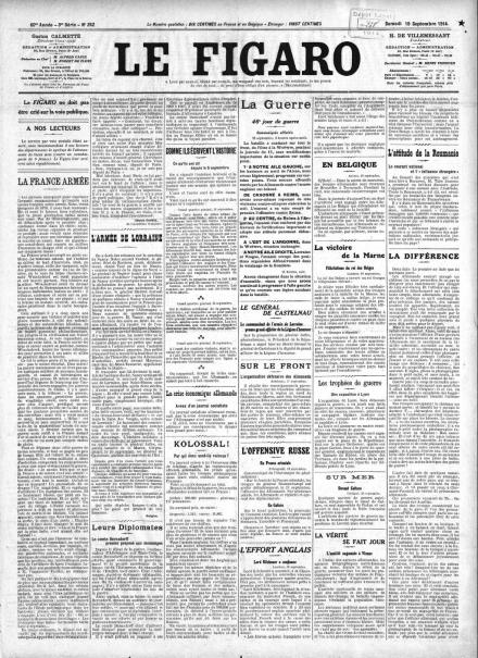 La prima pagina di Le Figaro del 19 settembre 1914