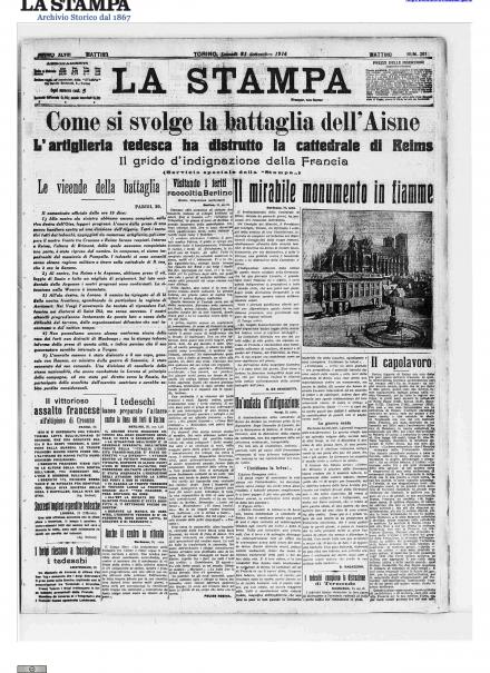 La prima pagina de La Stampa del 21 settembre 1914