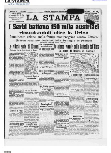 La prima pagina de La Stampa del 23 settembre 1914