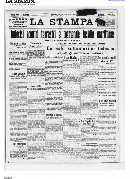 La prima pagina de La Stampa del 24 settembre 1914