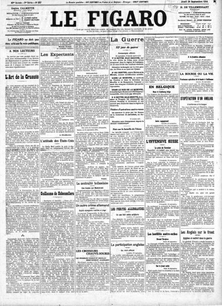 La prima pagina de Le Figaro del 24 settembre 1914