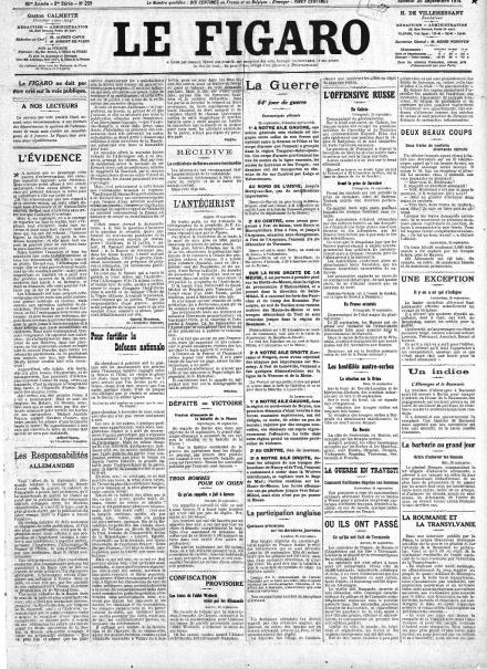 La prima pagina de Le Figaro del 26 settembre 1914