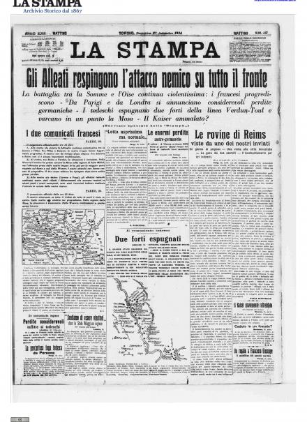 La prima pagina de La Stampa del 27 settembre 1914