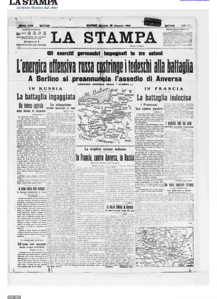 La prima pagina de La Stampa del 30 settembre 1914
