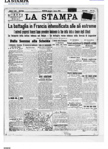 La prima pagina de La Stampa dell'1 ottobre 1914