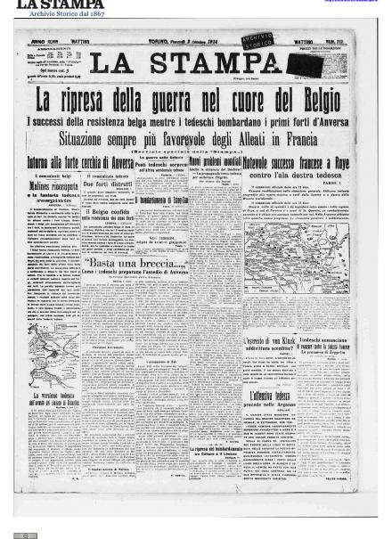 La prima pagina de La Stampa del 2 ottobre 1914