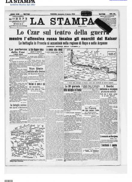 La prima pagina de La Stampa del 4 ottobre 1914