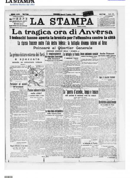 La prima pagina de La Stampa del 5 ottobre 1914