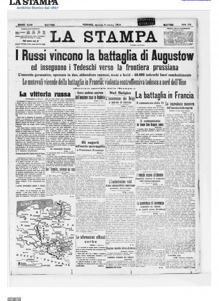 La prima pagina de La Stampa del 6 ottobre 1914