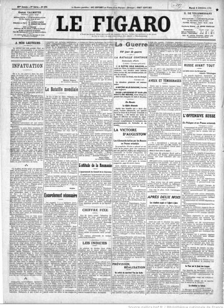La prima pagina de Le Figaro del 6 ottobre 1914
